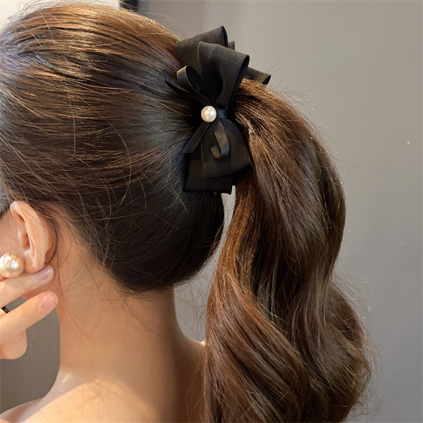 2024新款一字发夹复古法式黑色蝴蝶结气质马尾夹竖夹香蕉夹后脑勺