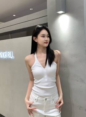 2026夏季新款时尚高级纯欲v领挂脖拉链背心修身吊带百搭上衣女白