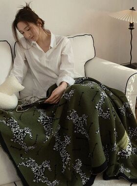 复古空调ins盖毯绿色斑马午睡针织办公室休闲沙发毯子毛毯披肩