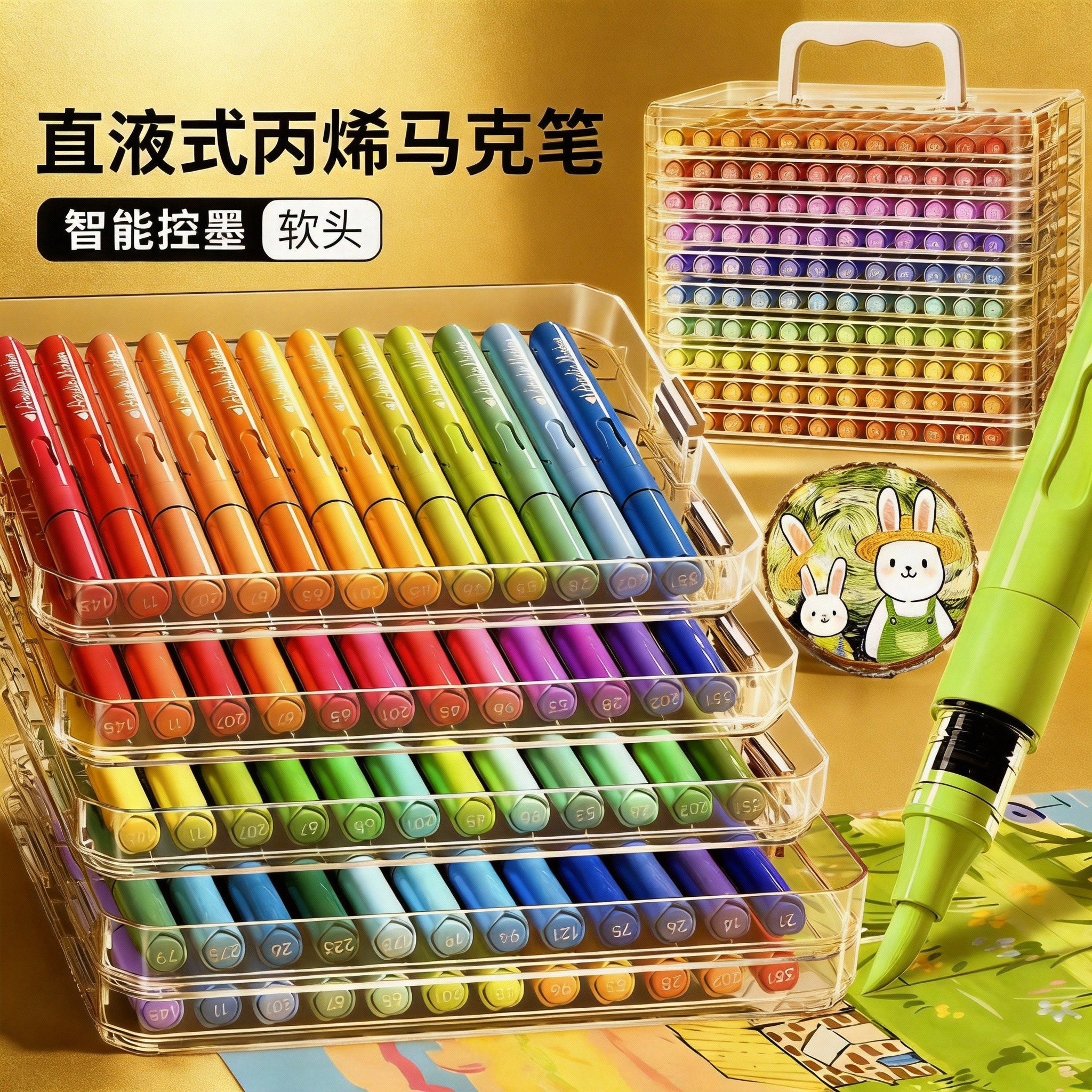 直液式丙烯马克笔软头儿童可水洗小学生美术专用水彩笔不透色可叠色幼