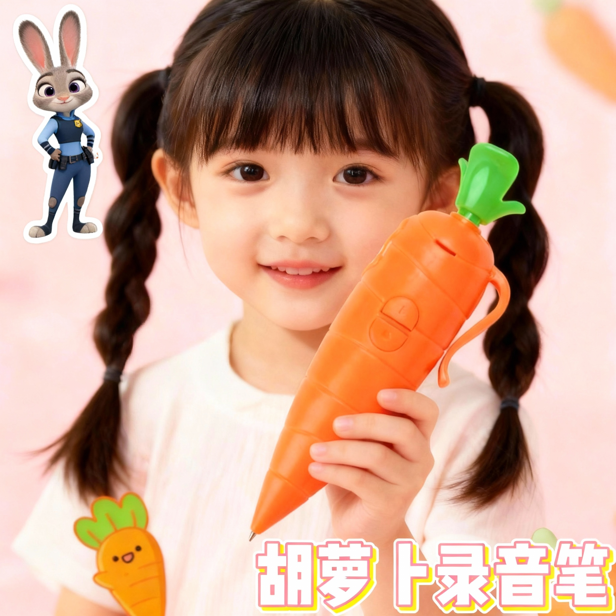 朱迪胡萝卜录音笔2025新款疯狂动物城周边玩偶钥匙扣狐尼克兔子警官圆珠笔按压式小学生爆火文玩具女生日礼物
