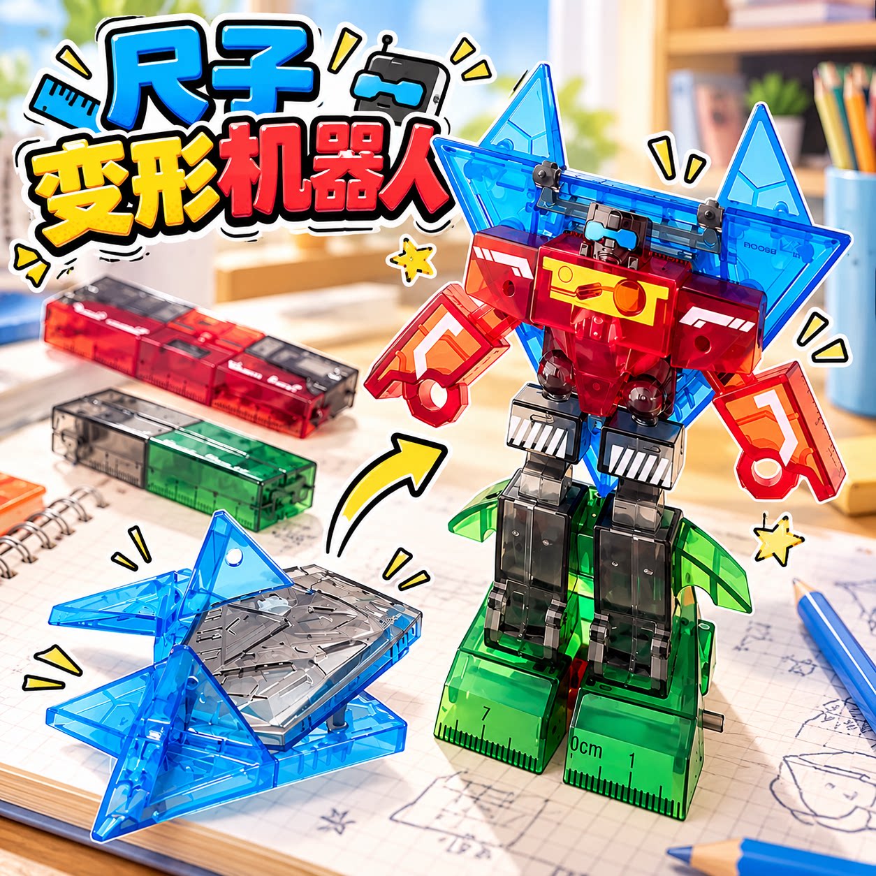 小学生专用尺子变形机器人战尺变幻男孩益智玩具送外甥侄子礼物新