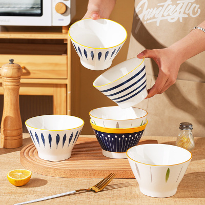 吃饭碗家用陶瓷高颜值5英寸斗笠碗四季繁花米饭碗釉下彩新款瓷碗