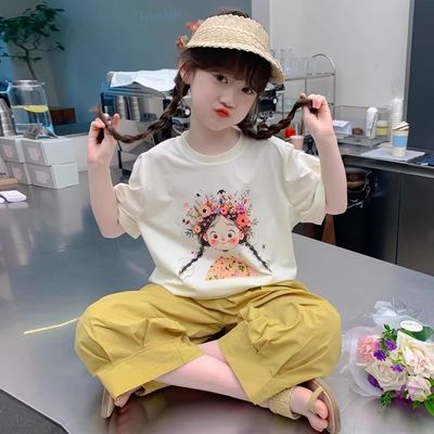 2025夏季新款女童短袖T恤纯棉中大童儿童设计感小众韩版宽松上衣