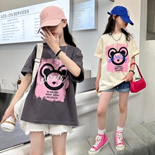 女童短袖纯棉T恤2025新款夏季宽松上衣中大童装印花t儿童半袖体恤
