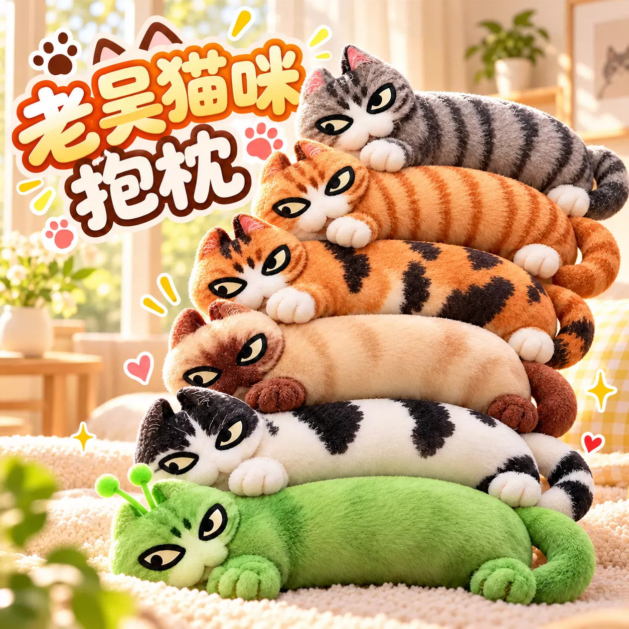 搞怪老吴猫咪挂件毛绒玩偶猫咪抱枕靠枕抽象表情包丑萌玩具钥匙扣