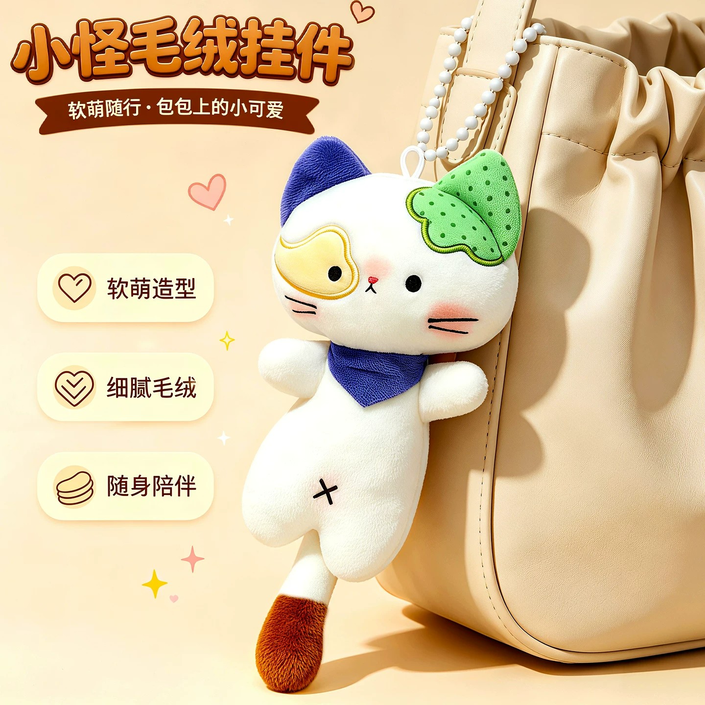 正版小怪猫咪毛绒钥匙扣图片