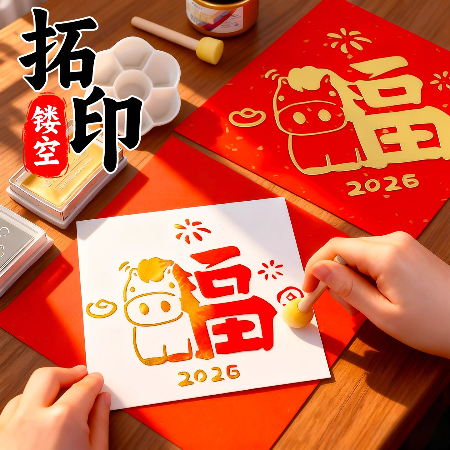 2026年新年福字海绵拓印棒模版工具手工diy材料包全套装非遗年