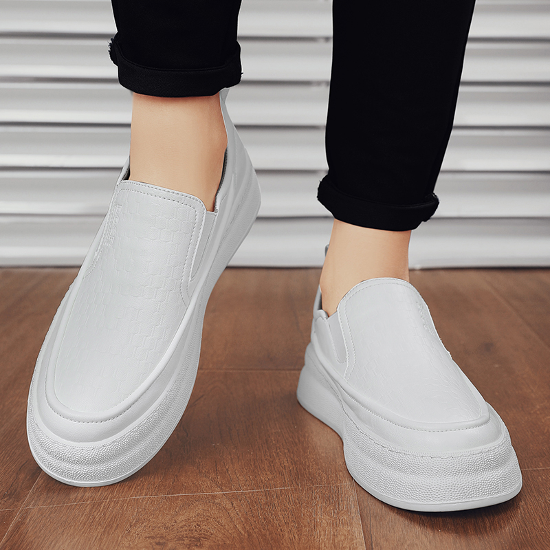 男鞋秋季新款厚底板鞋2025年秋季新款一脚蹬休闲皮鞋小白鞋