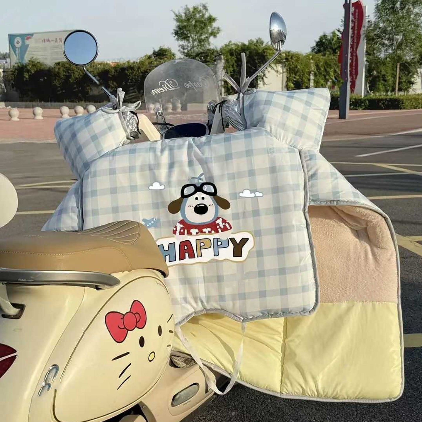 可爱飞行员狗电动车挡风被冬季加绒加厚防水保暖防寒摩托车防风罩