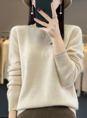 2025秋冬新款纯色简约100%纯羊毛短款圆领针织打底衫宽松版内搭