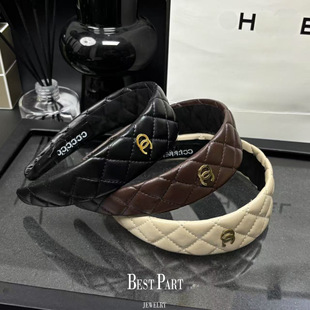 皮质菱形格皮海绵发箍复古ins发卡增高颅顶宽边头箍简约气质小香