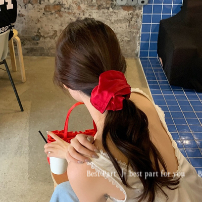 bestpart高级感复古缎面红色大肠发圈法式发饰发绳气质马尾头绳