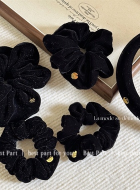 黑闪闪丝绒秋冬复古小金片大肠圈日常发圈百搭头箍发绳发箍发饰新