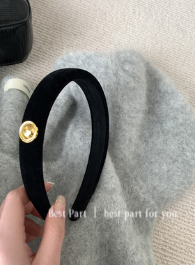 小众法式复古金属扣发卡黑色丝绒发箍网红ins新款洗脸头箍发饰女
