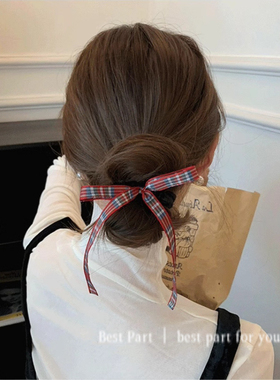 红色系格子蝴蝶结黑色丝绒发圈甜美头饰小肠圈节日圣诞头绳发饰～