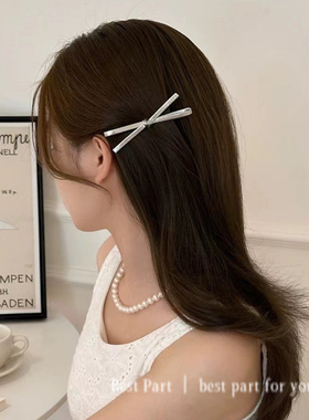 bestpart皮质蝴蝶结发夹女简约ins黑色银色甜酷侧边夹刘海夹边夹