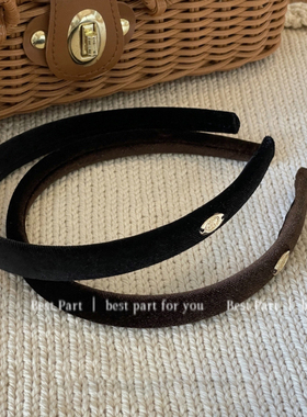 法式小金扣细腻丝绒复古气质窄版简约全包细边发头箍发饰新款～