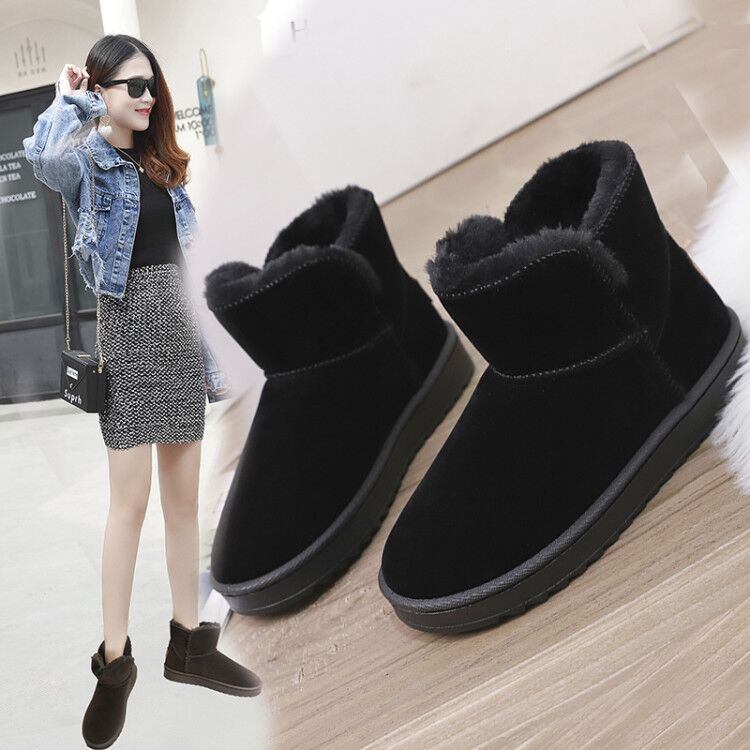 大码雪地靴女41—44网红厚底防水防滑皮面一体冬加绒加厚面包棉鞋