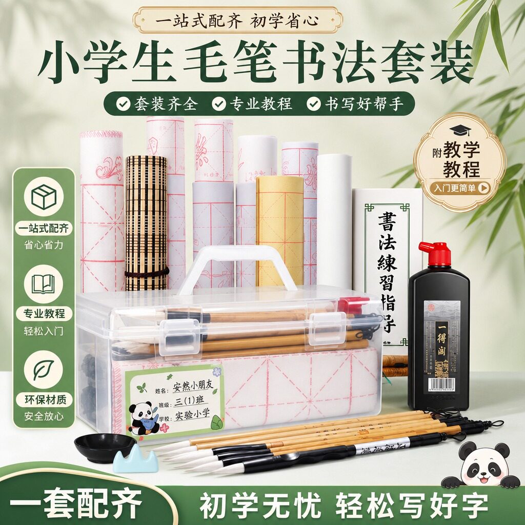 毛笔书法专用套装初学者小学生三年级书法毛笔字入门工具兼毫软笔宣纸毛笔文房四宝一整套水写布笔墨纸砚练字