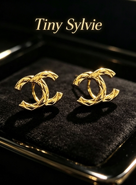Tiny Sylvie高定明星同款金色菱格耳圈高级感小巧精致耳钉女礼物