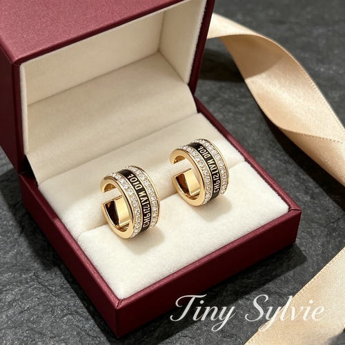 Tiny Sylvie欧美珐琅镶钻字母C型耳环女高级感轻奢耳圈D迪家耳钉