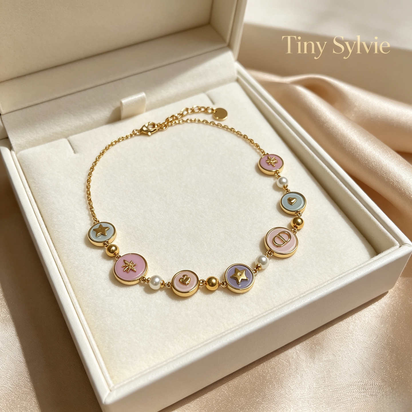 Tiny Sylvie彩色多巴胺CD珍珠项链女星星花朵爱心小蜜蜂D家锁骨链