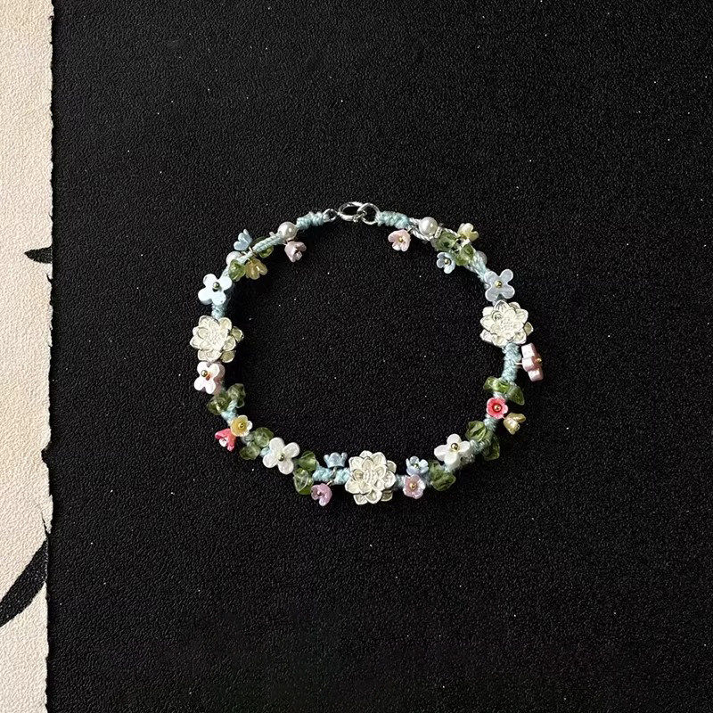Tiny Sylvie 轻奢S925纯银莲花彩色编织小众轻奢手链