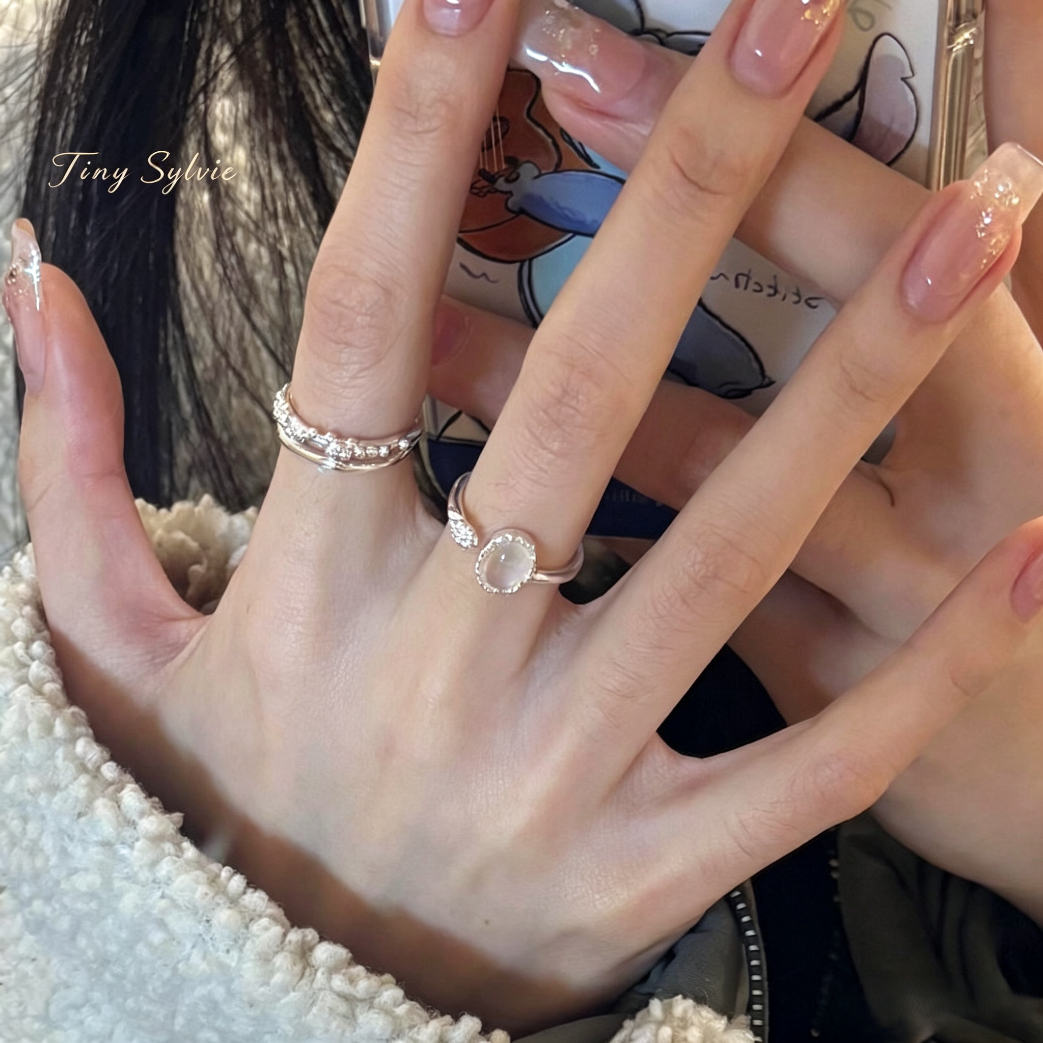 S925纯银冰透玉髓女戒小众设计