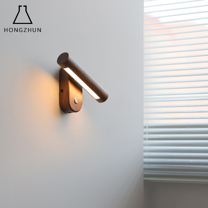 北美黑胡桃木壁灯设计师床头复古侘寂风自带开关可调节全光谱木灯,家装灯饰光源,壁灯,淘宝优惠券,粉丝福利购,淘宝优惠卷