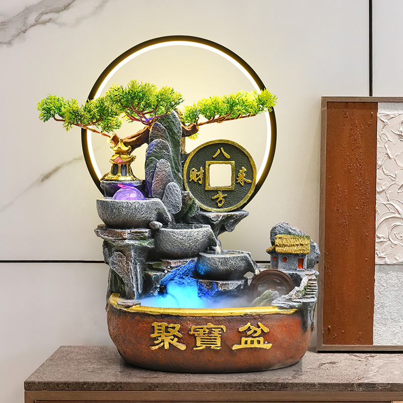 小型风车流水摆件循环水客厅招财加湿器家用转运球假山水景风水轮
