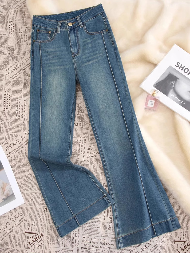 Flared Fleece Lined Jeans for Women, New Autumn/Winter Style, Suitable for Pear-shaped Figures, Petite or Plus Size, Elastic, Slimming Wide Leg Pants
