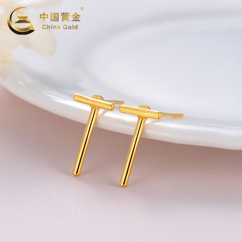 中国黄金简约双带耳饰