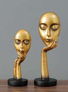 北欧轻奢面具人物摆件创意抽象女人脸家居客厅酒柜电视柜装饰摆设