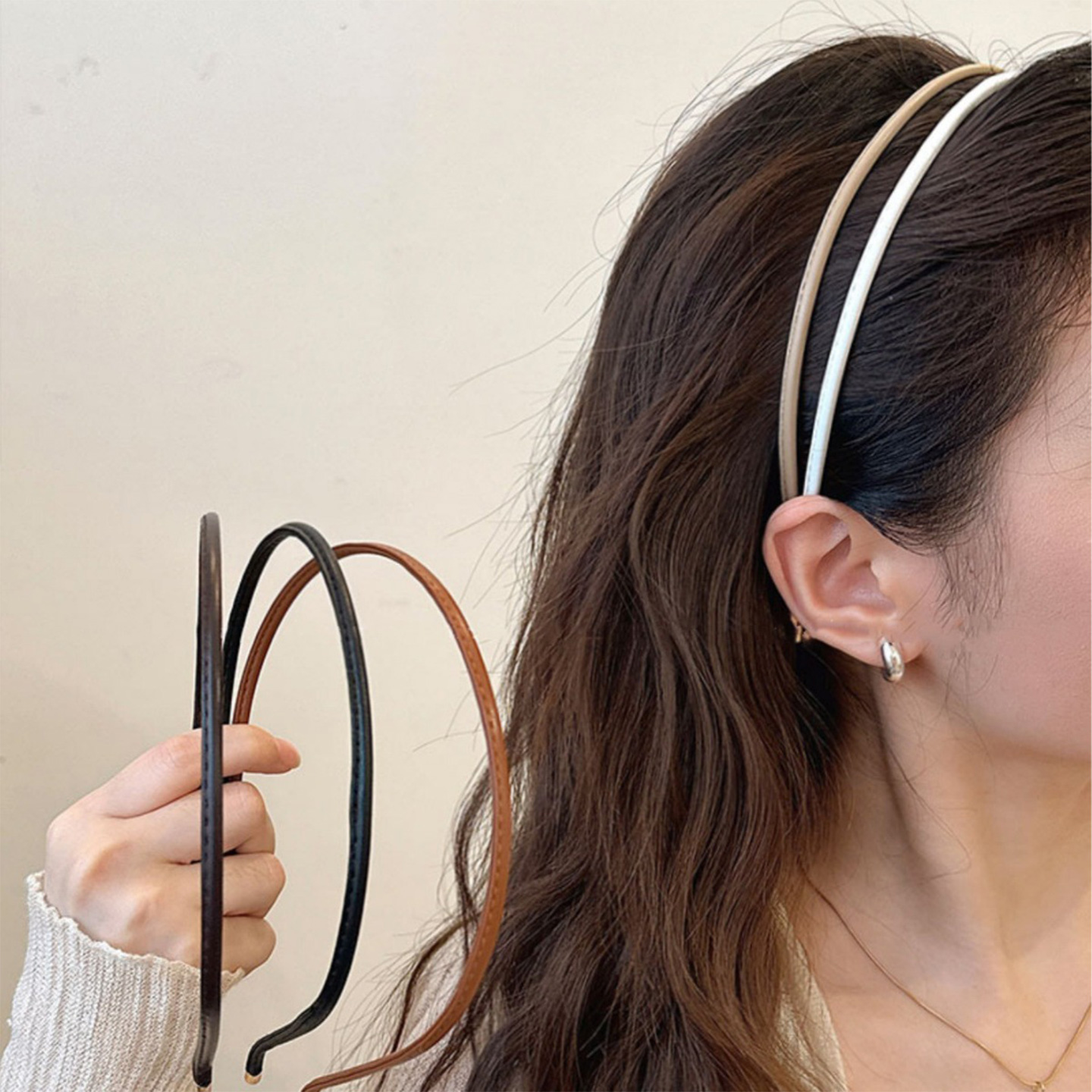 竹下優品皮质极细发箍女2025新款高级感压发洗脸头箍日常外戴头窟