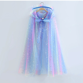 女童爱莎七彩虹网纱披风长款 扮表演出斗篷披肩 宝宝安娜公主生日装