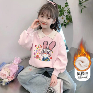 女童POLO纯棉卫衣2026春秋冬新款动物城翻领套头加绒朱迪尼克上衣
