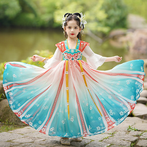 女童夏季唐装连衣裙2023新款宝宝古风超仙汉服中国风演出飘逸襦裙