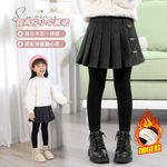 女童假两件百褶裙裤加绒加厚打底裤冬装新款儿童一体绒保暖长裤子