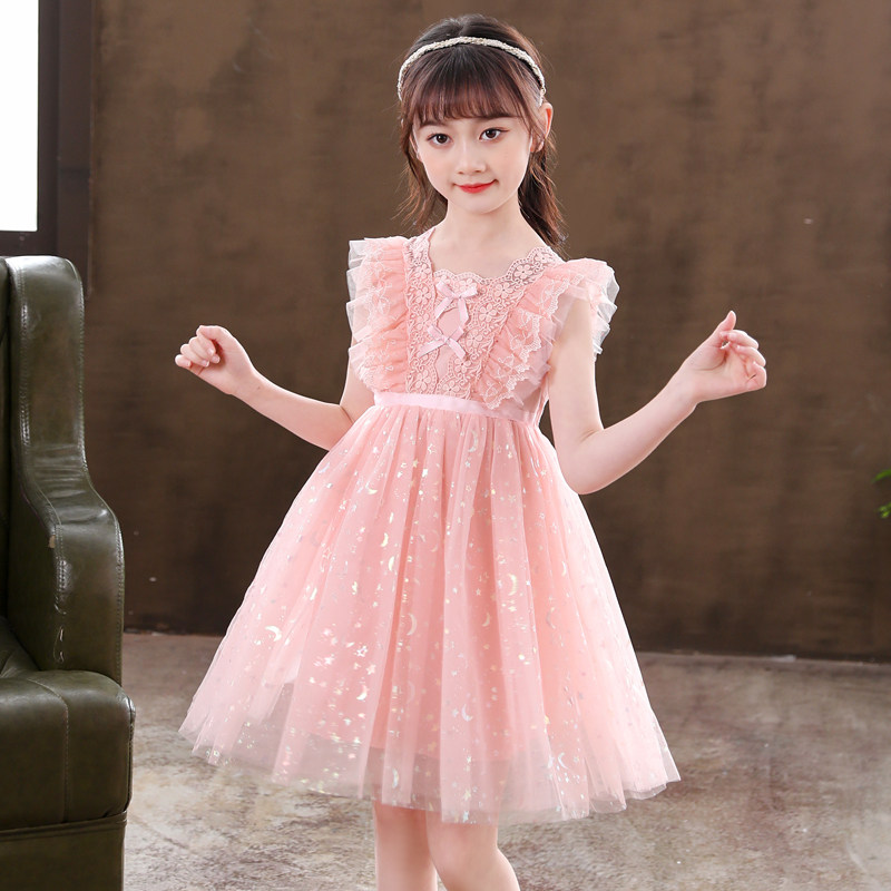 女童背心蝴蝶结公主连衣裙夏季装新款生日蕾丝表演洋气蓬蓬网纱裙