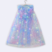 女童爱莎公主七彩虹发光亮灯披风安娜秋款 扮生日拖地斗篷 过新年装