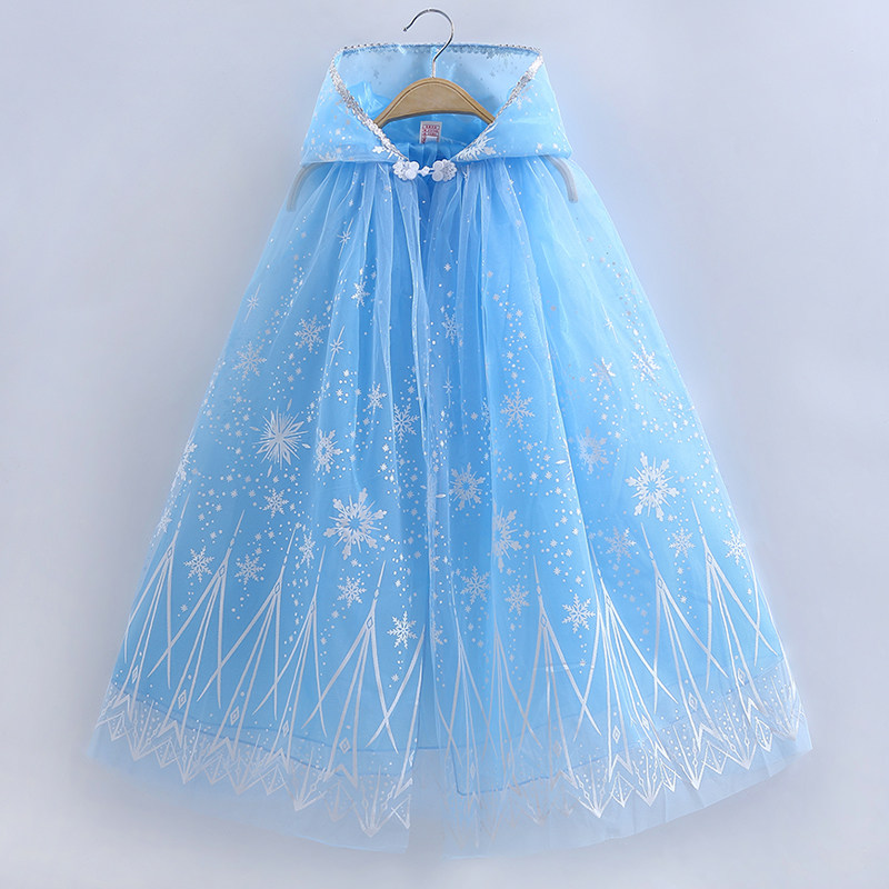 女童夏季新款冰雪奇缘爱莎公主薄披风连帽宝宝生日表演装扮长斗篷