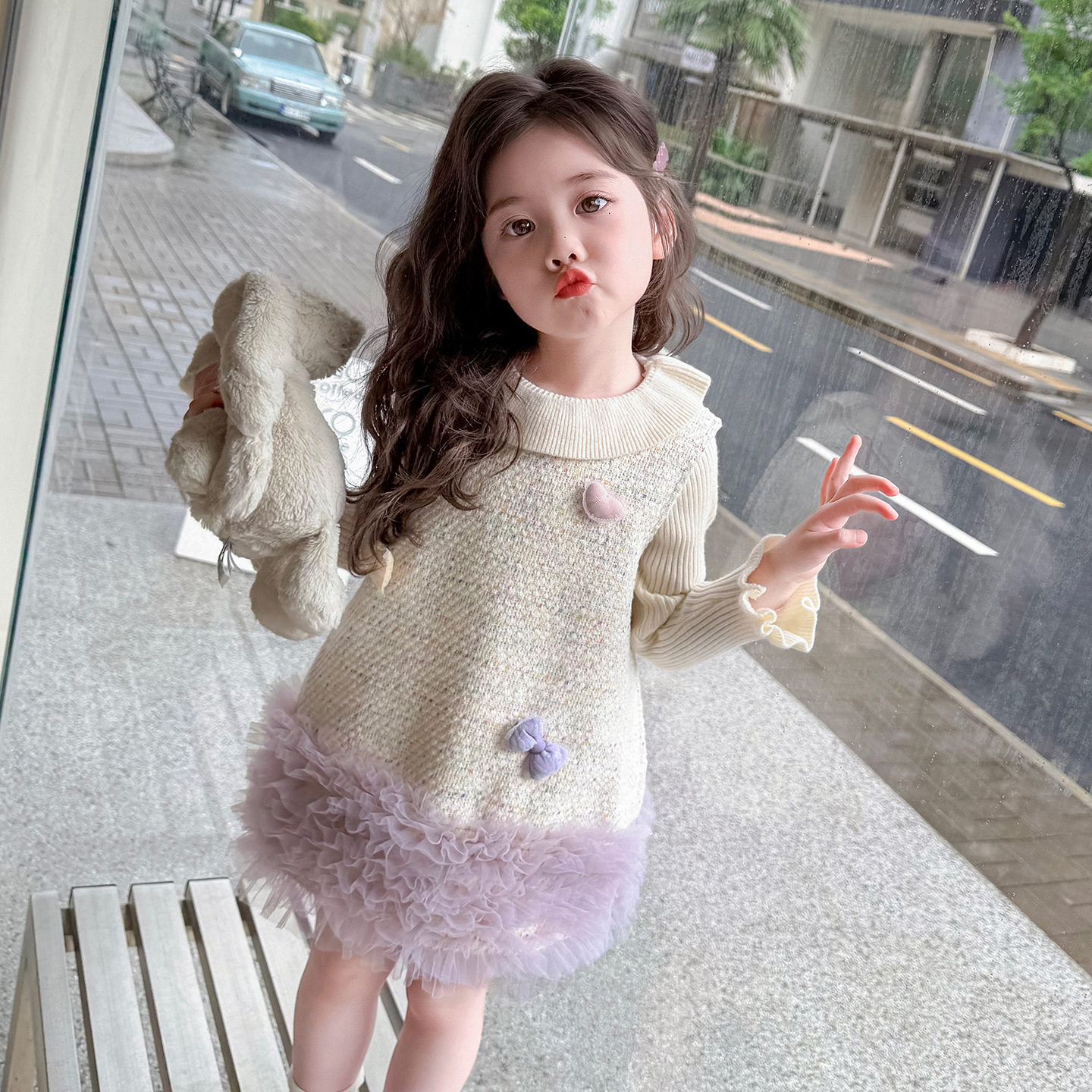 女童小香风公主连衣裙两件套装2026春秋冬新款洋气可爱宝宝毛衣裙