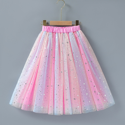 女童七彩蓬蓬网纱半身裙公主长款