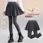 女童假两件百褶裙打底裤2026春秋冬新款加绒厚保暖洋气一体绒裤裙