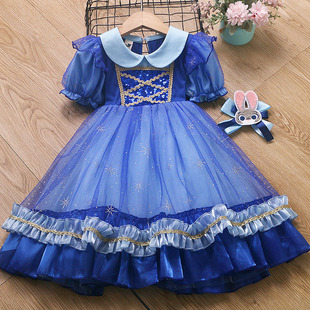 女童朱迪兔子公主连衣裙2026夏季新款短袖纯棉宝宝生日发光网纱裙