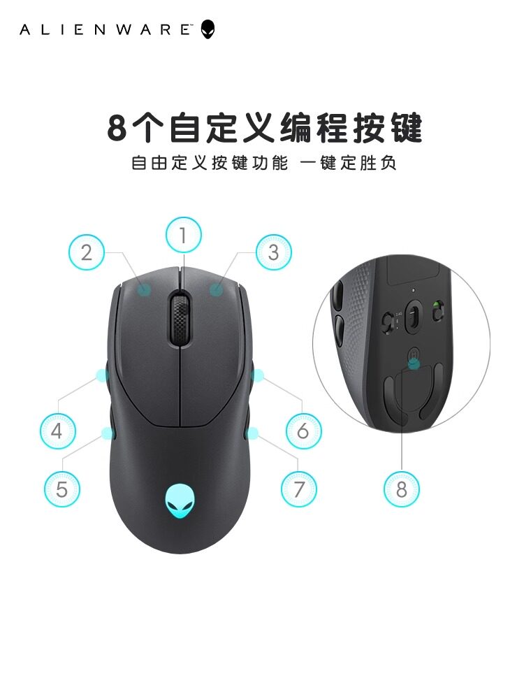 ALIENWARE ALIEN AW720M 무선 유선 BLUETOOTH 3모드 E스포츠 게이밍 경량 기계식 마우스