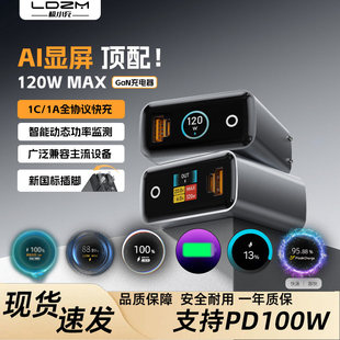 乐迪智美新款【首款AI屏显】120W智显充氮化镓充电器头适用苹果安卓手机耳机Macbook笔电PD100W全协议