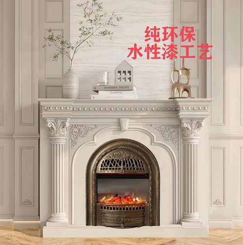 法式复古全实木雕花壁炉柜别墅客厅仿真火壁炉法式壁炉装饰柜定制