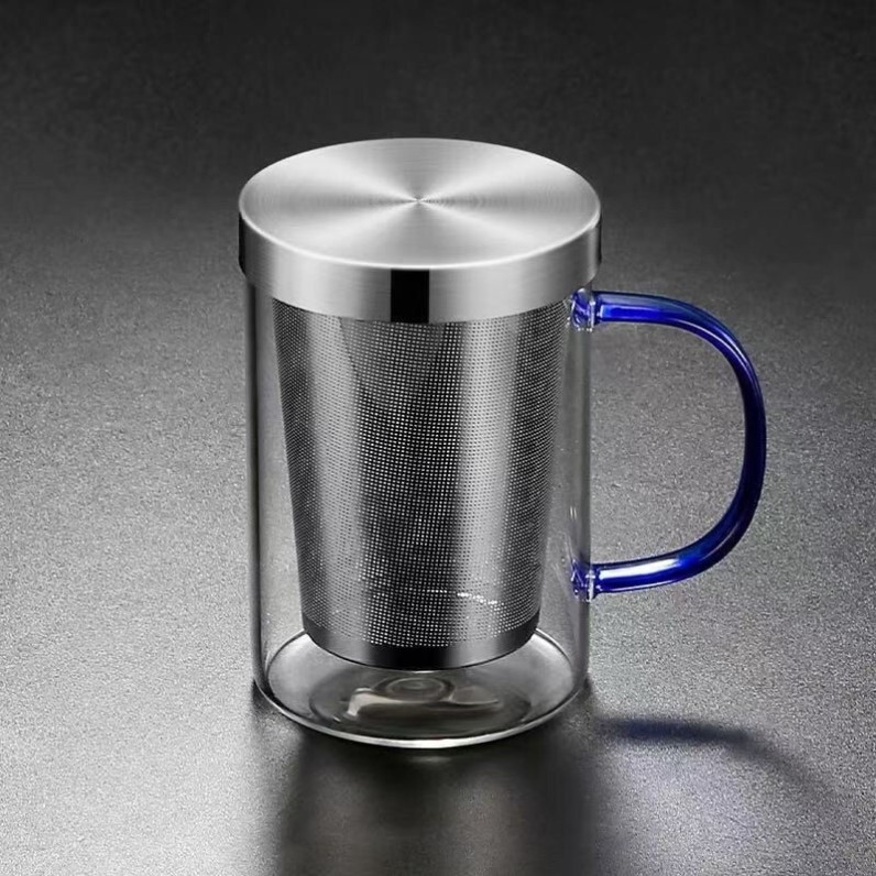 耐热玻璃茶杯茶水分离带盖办公不锈钢过滤透明大容量水杯杯子家用